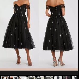 Mac Duggal Black Strapless Dress with Silver Accents